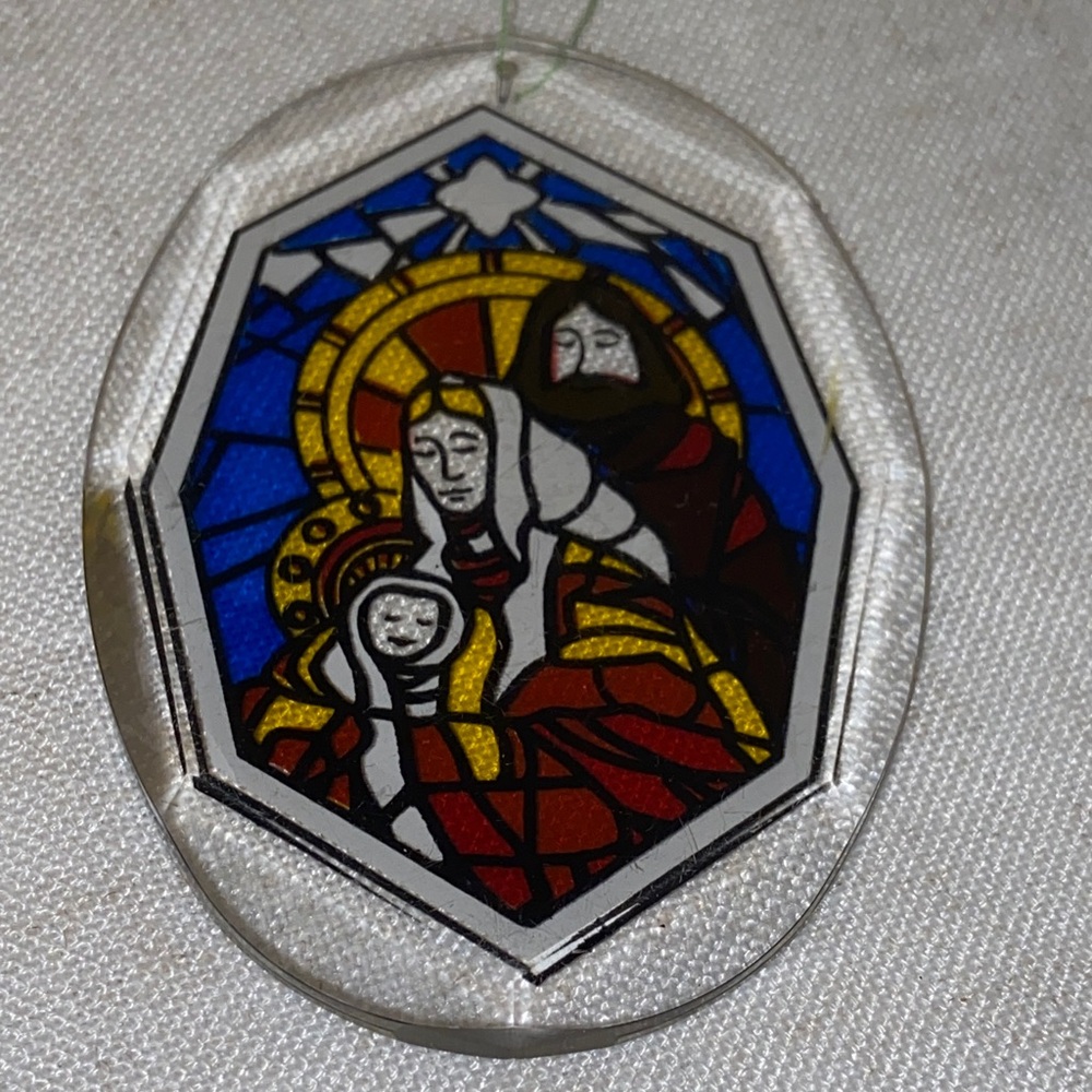 Vintage Christmas Ornament Acrylic Stain Glass mosaic Mary Joseph Jesus